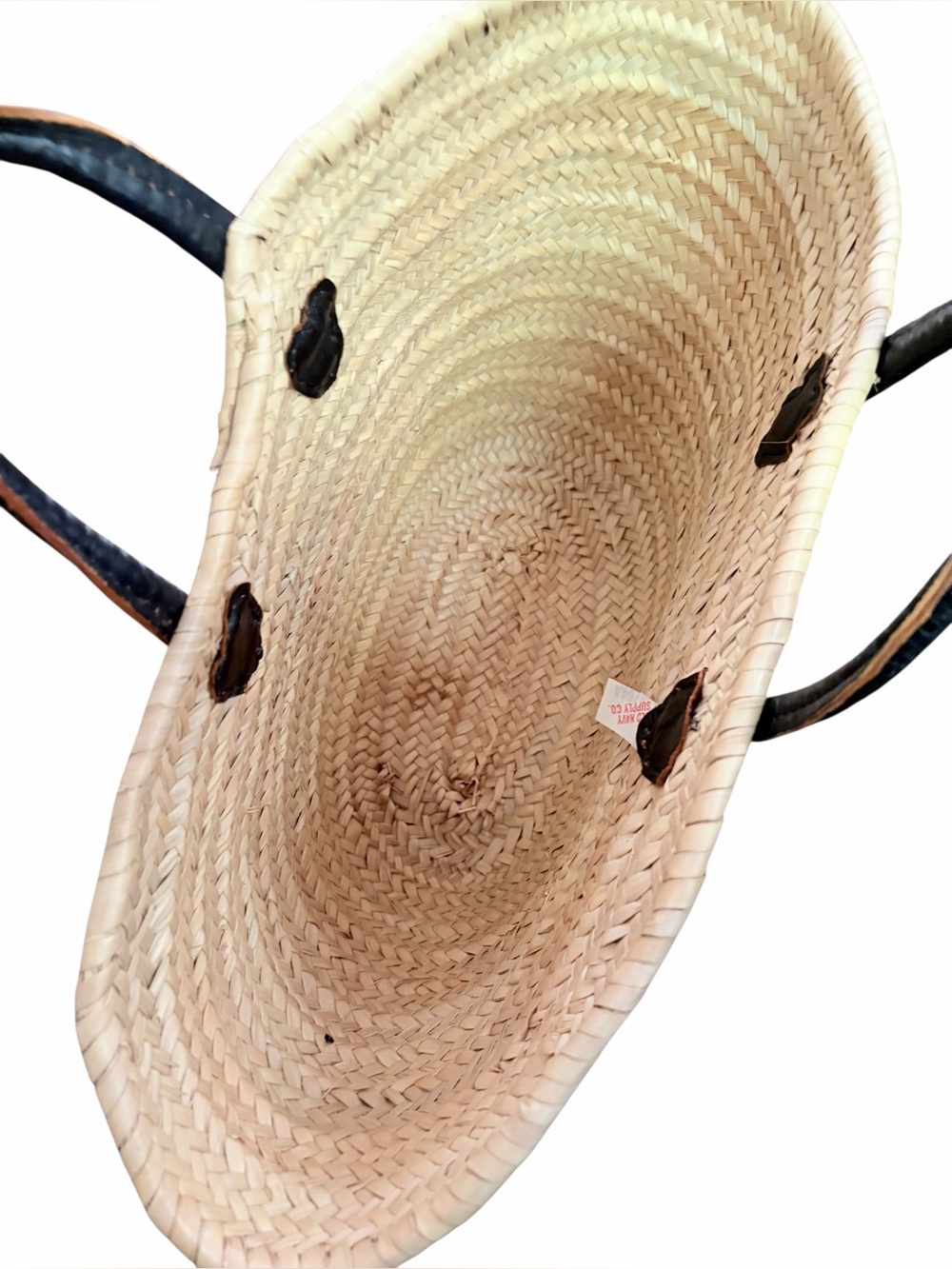 Woven Straw Tote Bag with Black Handles - Picture 6 of 10